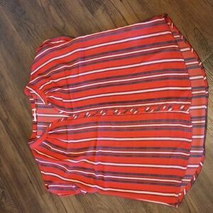 Pleione Red White Blue Pin Stripe LightWeight Flowy Cap Sleeve Blouse A1